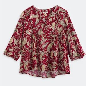 Chic Paisley Print Blouse in Rich Red